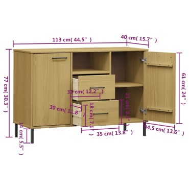 vidaXL Μπουφές OSLO Καφέ 113x40x77cm Μασίφ Ξύλο με Μεταλλικά Πόδια 1 τεμ.