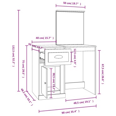 vidaXL Μπουντουάρ με Καθρέφτη Γκρι Sonoma 90x50x132,5cm Επεξ. Ξύλο 1 τεμ.