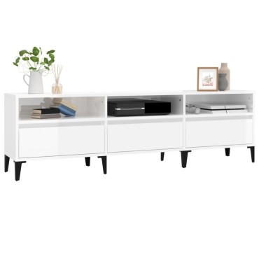 vidaXL Έπιπλο Τηλεόρασης Γυαλ. Λευκό 150x30x44,5cm Επεξεργασμένο Ξύλο