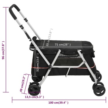 vidaXL Καρότσι Σκύλου Πτυσσόμενο Μαύρο 100 x 49 x 96 εκ. Λινό Ύφασμα