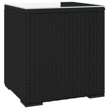 vidaXL Βοηθητικό Τραπεζάκι Μαύρο 40x37x40,5cm Συνθ Ρατάν/ Ψημένο Γυαλί 1 τεμ.