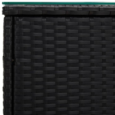 vidaXL Βοηθητικό Τραπεζάκι Μαύρο 40x37x40,5cm Συνθ Ρατάν/ Ψημένο Γυαλί 1 τεμ.