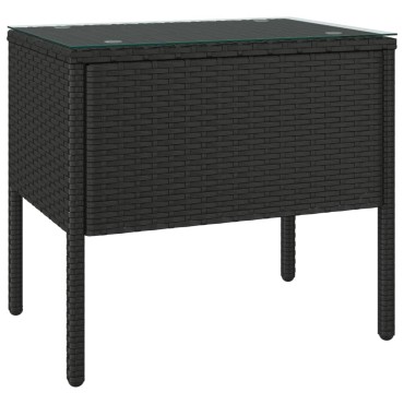 vidaXL Βοηθητικό Τραπεζάκι Μαύρο 53x37x48cm Συνθ. Ρατάν/ Ψημένο Γυαλί 1 τεμ.