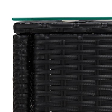 vidaXL Βοηθητικό Τραπεζάκι Μαύρο 53x37x48cm Συνθ. Ρατάν/ Ψημένο Γυαλί 1 τεμ.