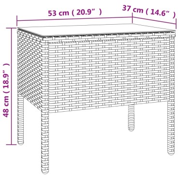 vidaXL Βοηθητικό Τραπεζάκι Μαύρο 53x37x48cm Συνθ. Ρατάν/ Ψημένο Γυαλί 1 τεμ.