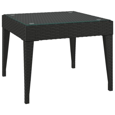 vidaXL Βοηθητικό Τραπεζάκι Μαύρο 50x50x38cm Συνθ. Ρατάν/ Ψημένο Γυαλί 1 τεμ.