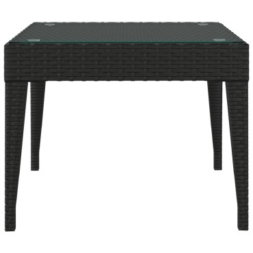 vidaXL Βοηθητικό Τραπεζάκι Μαύρο 50x50x38cm Συνθ. Ρατάν/ Ψημένο Γυαλί 1 τεμ.