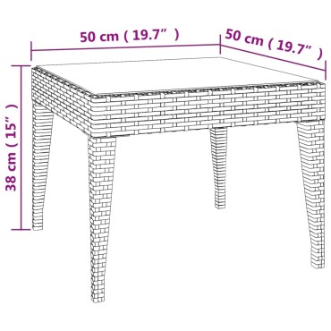 vidaXL Βοηθητικό Τραπεζάκι Μαύρο 50x50x38cm Συνθ. Ρατάν/ Ψημένο Γυαλί 1 τεμ.