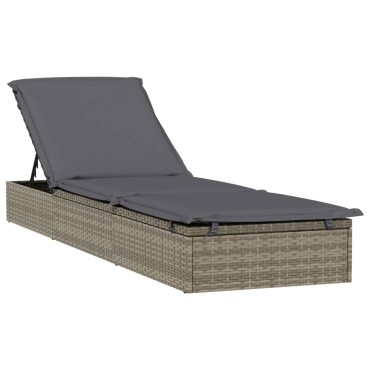 vidaXL Ξαπλώστρα 1 τεμ. Γκρι 201x55x62cm Συνθετικό Ρατάν με Μαξιλάρι