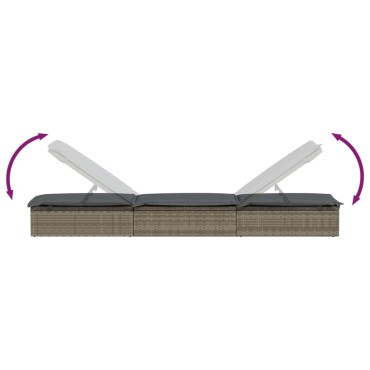 vidaXL Ξαπλώστρα 1 τεμ. Γκρι 201x55x62cm Συνθετικό Ρατάν με Μαξιλάρι