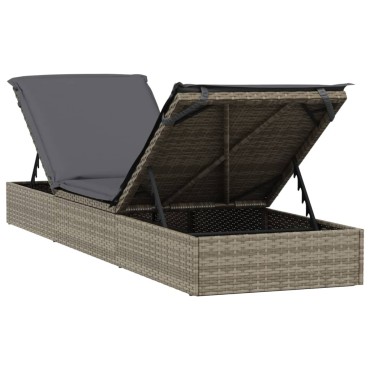 vidaXL Ξαπλώστρα 1 τεμ. Γκρι 201x55x62cm Συνθετικό Ρατάν με Μαξιλάρι