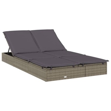 vidaXL Ξαπλώστρα 2 Ατόμων Στρογγ. Οροφή Γκρι 211x112x140cm Συνθ. Ρατάν 1 τεμ.