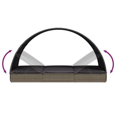 vidaXL Ξαπλώστρα 2 Ατόμων Στρογγ. Οροφή Γκρι 211x112x140cm Συνθ. Ρατάν 1 τεμ.