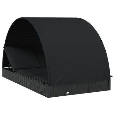 vidaXL Ξαπλώστρα 2 Ατόμων Στρογγ Οροφή Μαύρη 211x112x140cm Συνθ. Ρατάν 1 τεμ.