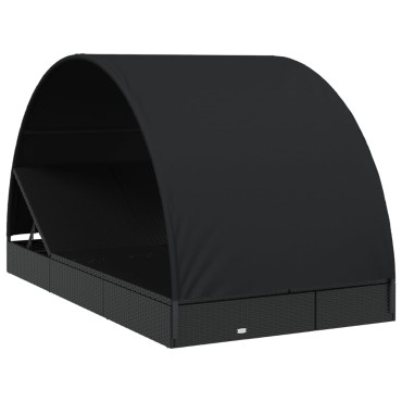 vidaXL Ξαπλώστρα 2 Ατόμων Στρογγ Οροφή Μαύρη 211x112x140cm Συνθ. Ρατάν 1 τεμ.