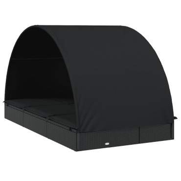 vidaXL Ξαπλώστρα 2 Ατόμων Στρογγ Οροφή Μαύρη 211x112x140cm Συνθ. Ρατάν 1 τεμ.