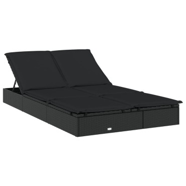 vidaXL Ξαπλώστρα 2 Ατόμων Στρογγ Οροφή Μαύρη 211x112x140cm Συνθ. Ρατάν 1 τεμ.