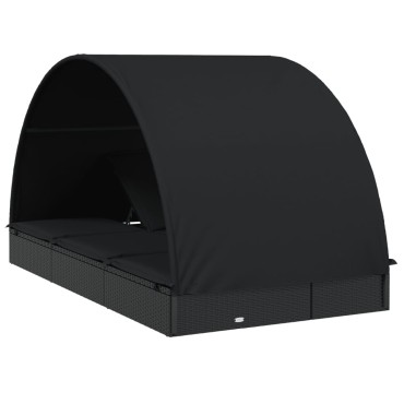 vidaXL Ξαπλώστρα 2 Ατόμων Στρογγ Οροφή Μαύρη 211x112x140cm Συνθ. Ρατάν 1 τεμ.