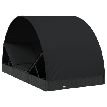 vidaXL Ξαπλώστρα 2 Ατόμων Στρογγ Οροφή Μαύρη 211x112x140cm Συνθ. Ρατάν 1 τεμ.