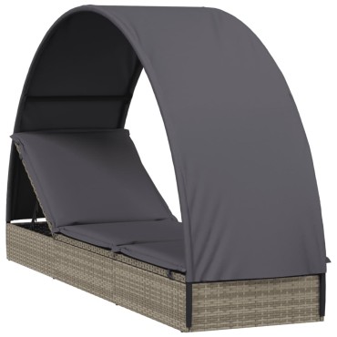 vidaXL Ξαπλώστρα με Στρογγυλή Οροφή Μαύρη 211x57x140cm Συνθ. Ρατάν 1 τεμ.