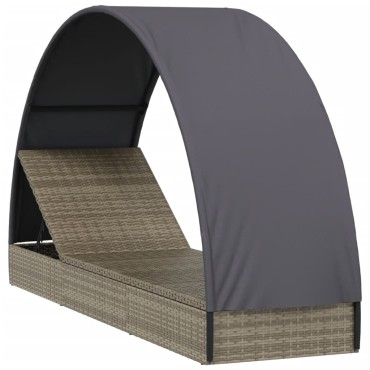 vidaXL Ξαπλώστρα με Στρογγυλή Οροφή Μαύρη 211x57x140cm Συνθ. Ρατάν 1 τεμ.