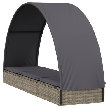 vidaXL Ξαπλώστρα με Στρογγυλή Οροφή Μαύρη 211x57x140cm Συνθ. Ρατάν 1 τεμ.