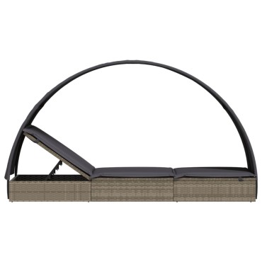 vidaXL Ξαπλώστρα με Στρογγυλή Οροφή Μαύρη 211x57x140cm Συνθ. Ρατάν 1 τεμ.