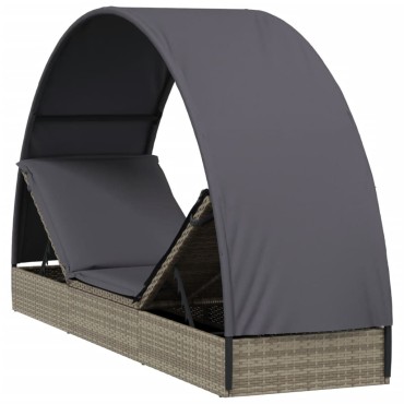 vidaXL Ξαπλώστρα με Στρογγυλή Οροφή Μαύρη 211x57x140cm Συνθ. Ρατάν 1 τεμ.