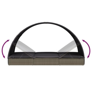 vidaXL Ξαπλώστρα με Στρογγυλή Οροφή Μαύρη 211x57x140cm Συνθ. Ρατάν 1 τεμ.