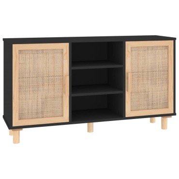 vidaXL Ντουλάπι Μαύρο 105x30x60cm από Μασίφ Πεύκο & Φυσικό Ρατάν 1 τεμ.
