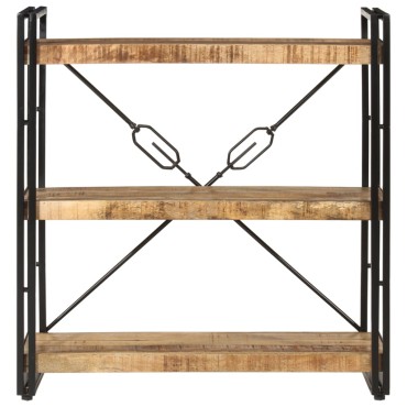 vidaXL Βιβλιοθήκη με 3 Επίπεδα 77x30x80cm Μασίφ Ξύλο Μάνγκο & Σίδηρος 1 τεμ.