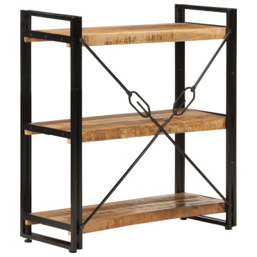 vidaXL Βιβλιοθήκη με 3 Επίπεδα 77x30x80cm Μασίφ Ξύλο Μάνγκο & Σίδηρος 1 τεμ.