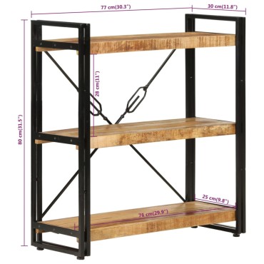 vidaXL Βιβλιοθήκη με 3 Επίπεδα 77x30x80cm Μασίφ Ξύλο Μάνγκο & Σίδηρος 1 τεμ.