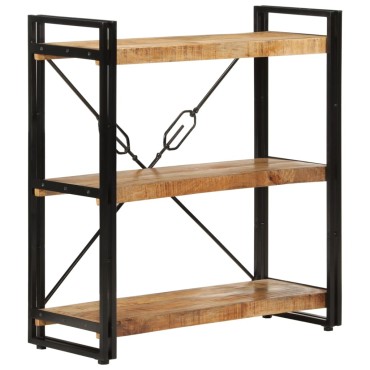 vidaXL Βιβλιοθήκη με 3 Επίπεδα 77x30x80cm Μασίφ Ξύλο Μάνγκο & Σίδηρος 1 τεμ.