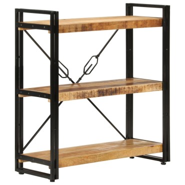 vidaXL Βιβλιοθήκη με 3 Επίπεδα 77x30x80cm Μασίφ Ξύλο Μάνγκο & Σίδηρος 1 τεμ.