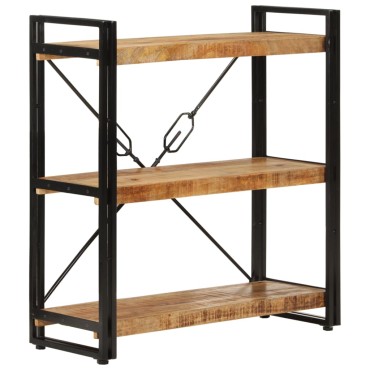 vidaXL Βιβλιοθήκη με 3 Επίπεδα 77x30x80cm Μασίφ Ξύλο Μάνγκο & Σίδηρος 1 τεμ.