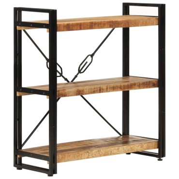vidaXL Βιβλιοθήκη με 3 Επίπεδα 77x30x80cm Μασίφ Ξύλο Μάνγκο & Σίδηρος 1 τεμ.
