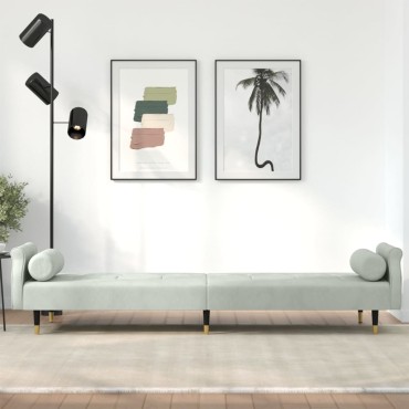 vidaXL Καναπές Κρεβάτι Ανοιχτό Γκρι Βελούδινος με Μαξιλάρια 216x89x70cm 1 τεμ. Γωνιακός