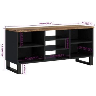 vidaXL Έπιπλο Τηλεόρασης 100x33x46cm Μασίφ Ξύλο Μάνγκο & Επεξ. Ξύλο