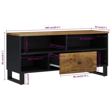 vidaXL Έπιπλο Τηλεόρασης 100x33x46cm Μασίφ Ξύλο Μάνγκο & Επεξ. Ξύλο