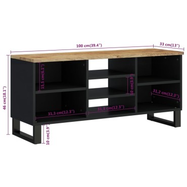 vidaXL Έπιπλο Τηλεόρασης 100x33x46cm Μασίφ Ξύλο Μάνγκο & Επεξ. Ξύλο
