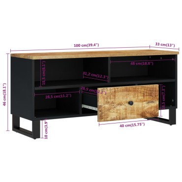 vidaXL Έπιπλο Τηλεόρασης 100x33x46cm Μασίφ Ξύλο Μάνγκο & Επεξ. Ξύλο