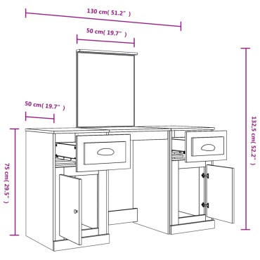 vidaXL Μπουντουάρ με Καθρέφτη Γκρι Sonoma 130x50x132,5cm 1 τεμ.