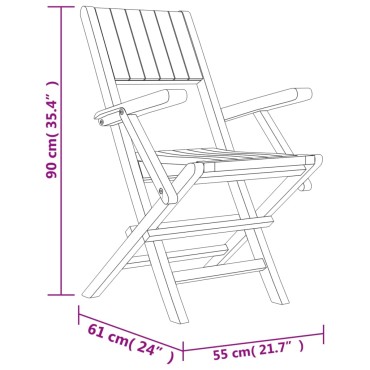 vidaXL Καρέκλες Κήπου Πτυσσόμενες 2 τεμ. 55x61x90cm Μασίφ Ξύλο Teak