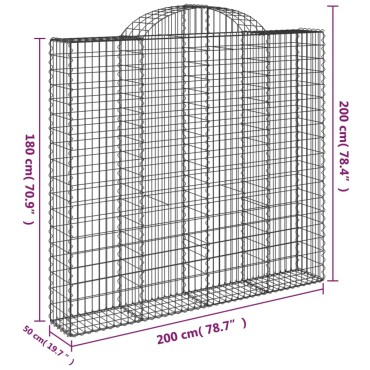 vidaXL Συρματοκιβώτια Τοξωτά 10 τεμ. 200x50x180/200 εκ. Γαλβαν. Ατσάλι