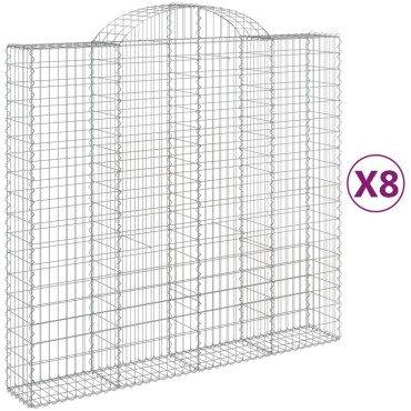 vidaXL Συρματοκιβώτια Τοξωτά 8 τεμ. 200x50x180/200 εκ. Γαλβαν. Ατσάλι