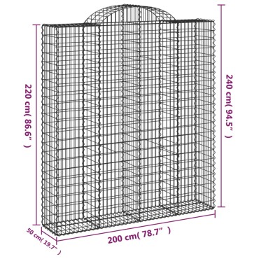 vidaXL Συρματοκιβώτια Τοξωτά 2 τεμ. 200x50x220/240 εκ. Γαλβαν. Ατσάλι