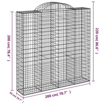 vidaXL Συρματοκιβώτια Τοξωτά 5 τεμ. 200x50x200/220 εκ. Γαλβαν. Ατσάλι