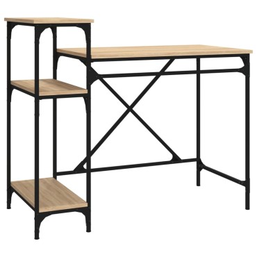 vidaXL Γραφείο με Ράφια Sonoma Δρυς 105x50x90cm Επεξ. Ξύλο/Σίδηρος 1 τεμ.