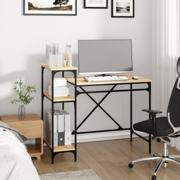 vidaXL Γραφείο με Ράφια Sonoma Δρυς 105x50x90cm Επεξ. Ξύλο/Σίδηρος 1 τεμ.
